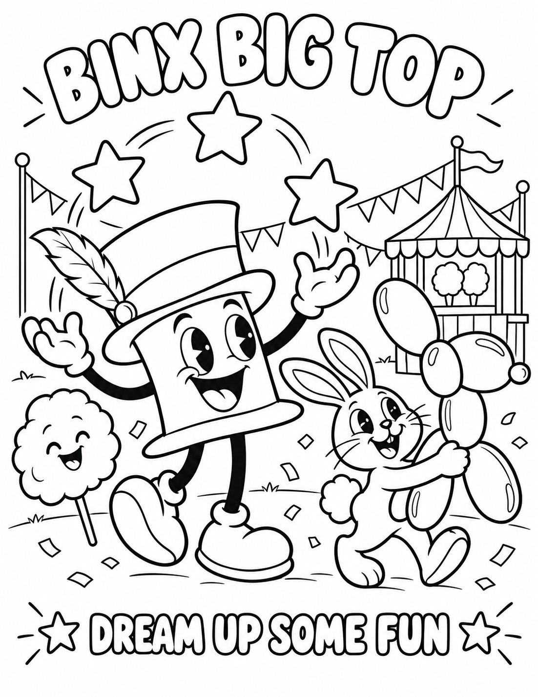 Original Binx cartoon carnival parade coloring sheet